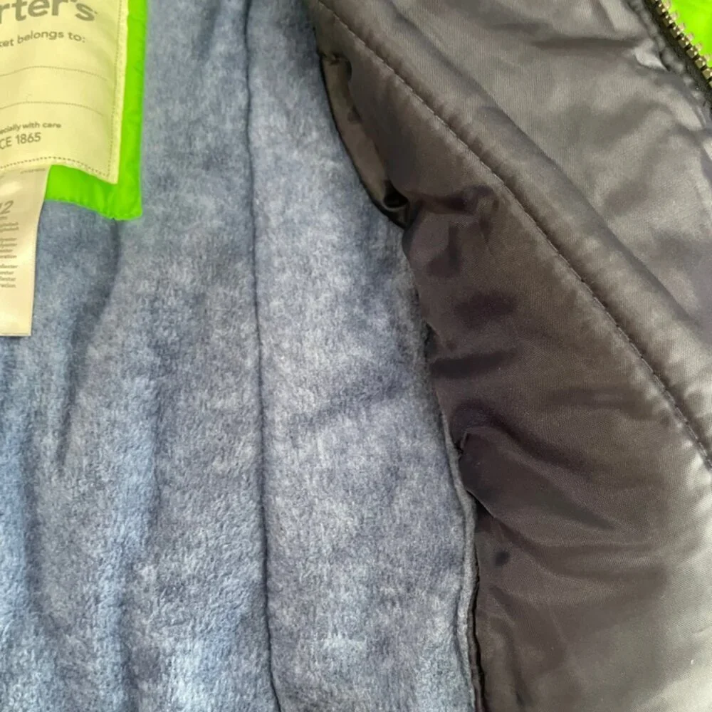 CARTERS HOODED PUFFER JACKET SZ 12 MONTHS BABY GREEN/NAVY BLUE COZY‎ WINTER CORE
